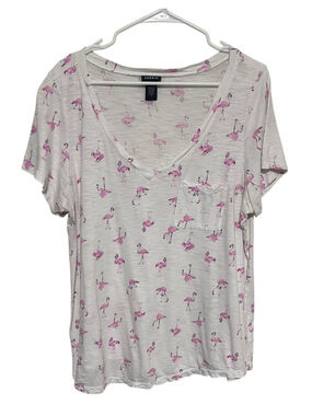 Torrid Flamingo T-Shirt Womens 1X 1 Vneck Pocket Tee Summer Pool Vacation Resort